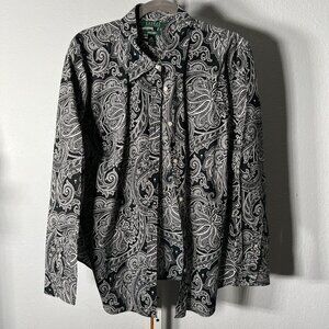 Lauren Ralph Lauren 100% Cotton Black & White Women's Button-Up SZ 2X